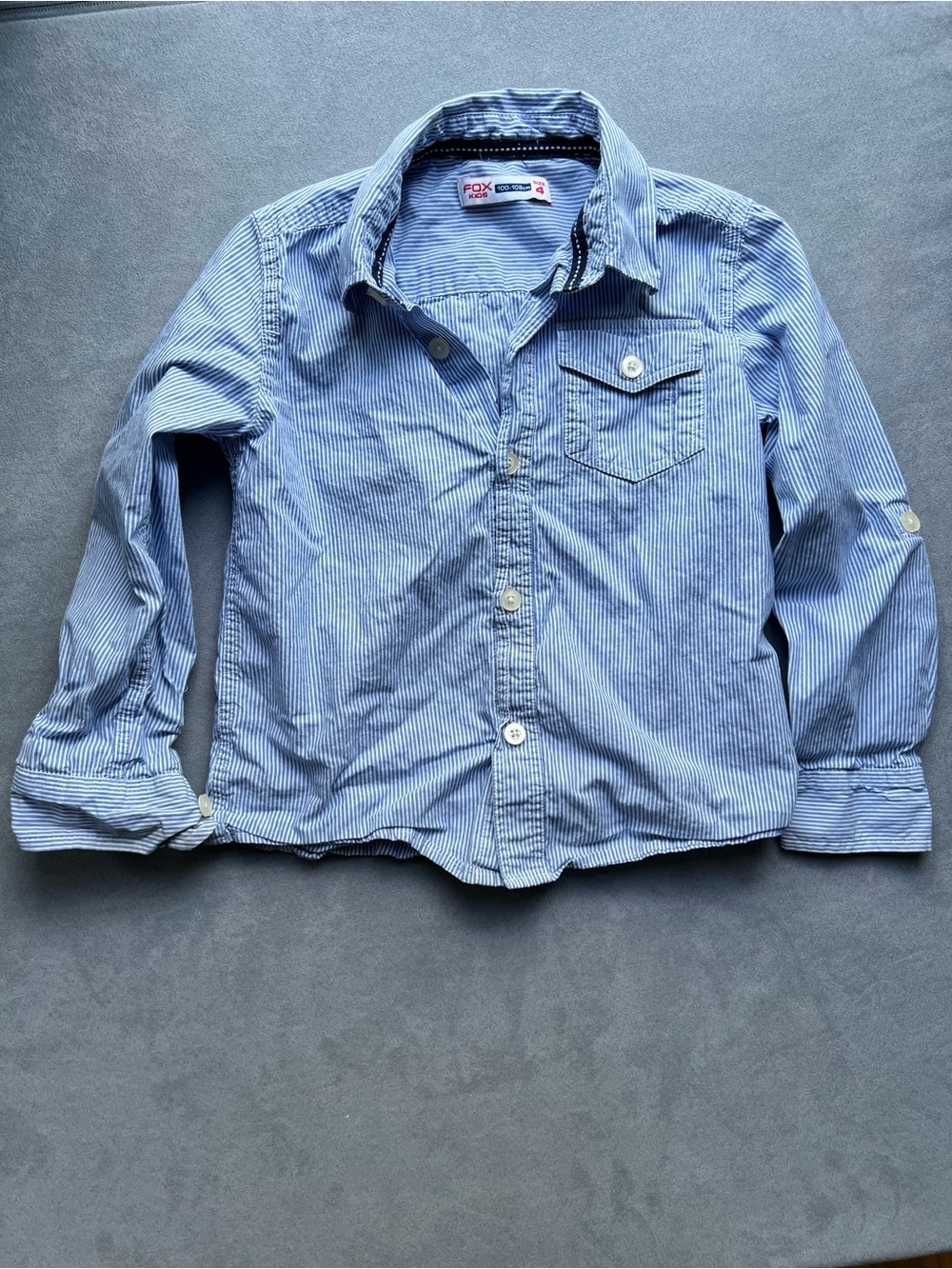 Fox Kids size 4 Blue Stripe Button-Up Shirt, 100% Cotton